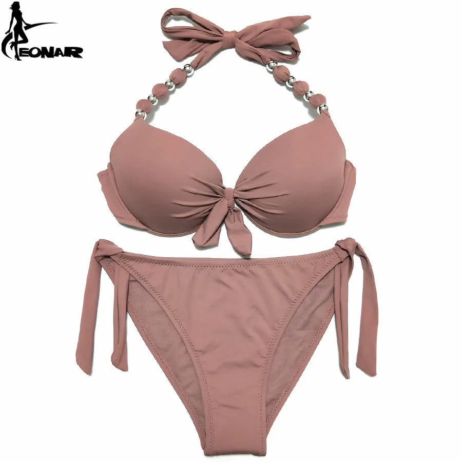 EONAR Women Bikini Offer Combined Size Swimsuit Push Up Bikini Sets Brazilian Bathing Suits Plus Size Swimwear Female XXL SS69 31.69 Solid Brown / XL