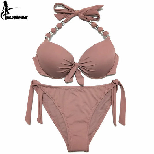EONAR Women Bikini Offer Combined Size Swimsuit Push Up Bikini Sets Brazilian Bathing Suits Plus Size Swimwear Female XXL SS69 31.69 Solid Brown / XL