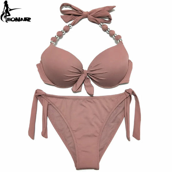 EONAR Women Bikini Offer Combined Size Swimsuit Push Up Bikini Sets Brazilian Bathing Suits Plus Size Swimwear Female XXL SS69 31.69 Solid Brown / XL