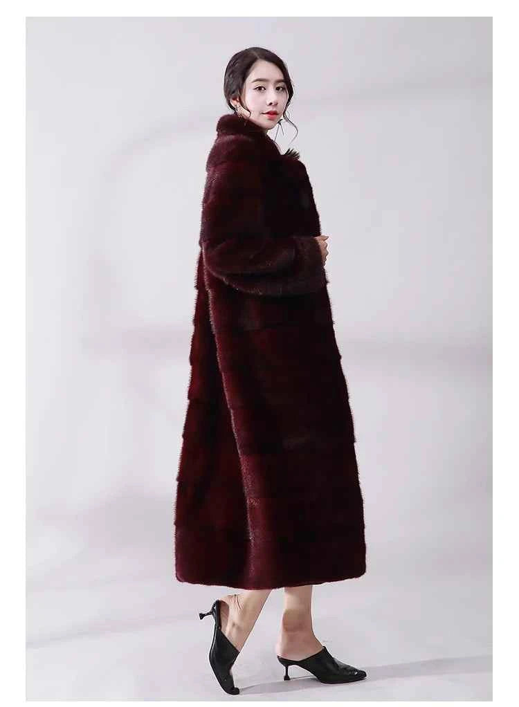 HDHOHR 2025 Real Whole Mink Fur X-Long Coat Factory Direct Sale Winter Slim Warm Female Mink Fur Long Turn-down Collar Jacket