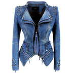 SX women 2019 spring autumn denim rivet punk Short Slim fit jacket motorcycle Windbreaker zipper outerwear SS69