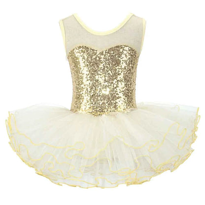 NEW Girls Silver Ballerina Fairy Prom Party Costume  Kids Sequined Flower Dress Dancewear for Stage PerformanceBallet Tutu Dress