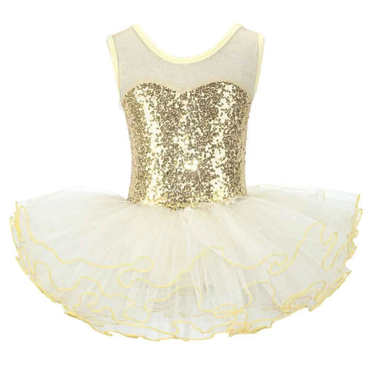 NEW Girls Silver Ballerina Fairy Prom Party Costume  Kids Sequined Flower Dress Dancewear for Stage PerformanceBallet Tutu Dress