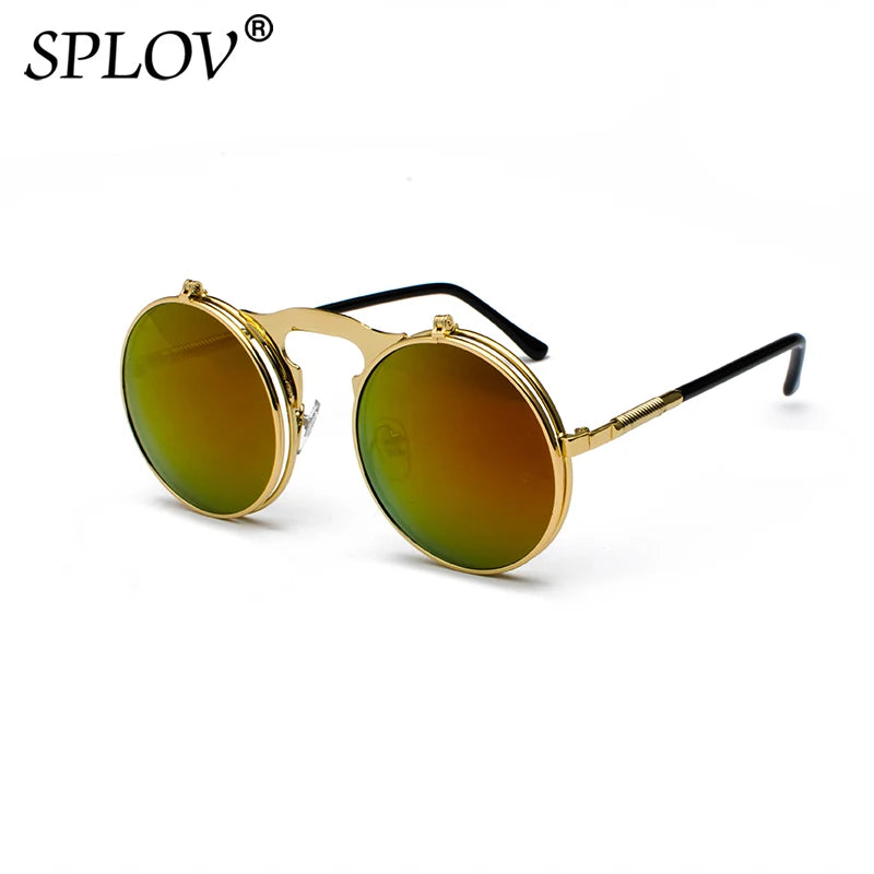 Vintage Steampunk Flip Sunglasses Retro Round Metal Sun Glasses for Men and Women Brand Designer Circle Oculos