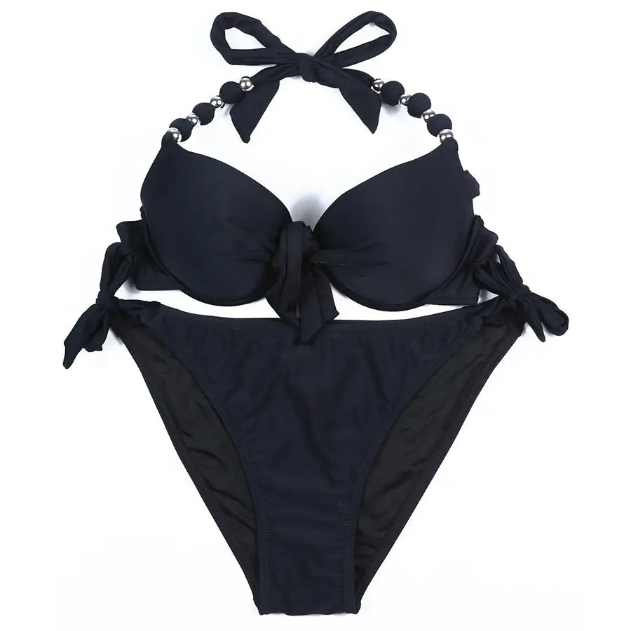 EONAR Women Bikini Offer Combined Size Swimsuit Push Up Bikini Sets Brazilian Bathing Suits Plus Size Swimwear Female XXL SS69 31.69 Solid Black / L