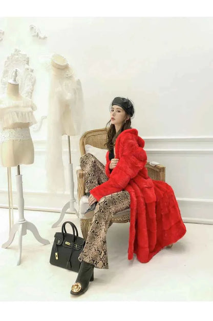 HDHOHR 2025 Real Whole Mink Fur X-Long Coat Factory Direct Sale Winter Slim Warm Female Mink Fur Long Turn-down Collar Jacket