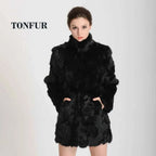 New Women Fashion Real Rabbit Fur Coat Mandarin Collar Natural Fur Jacket Long Customize Female Dropshipping Overcoat  HP147