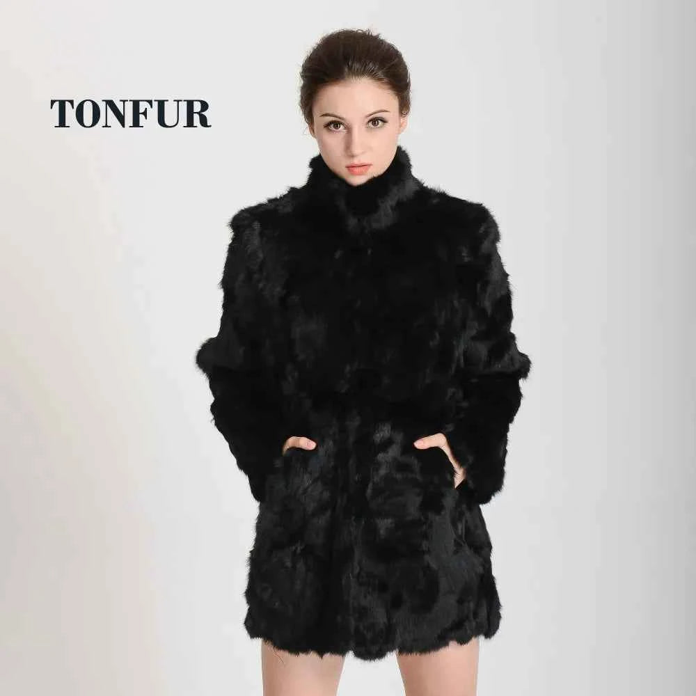 New Women Fashion Real Rabbit Fur Coat Mandarin Collar Natural Fur Jacket Long Customize Female Dropshipping Overcoat  HP147