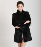 TONFUR Women's Real Rabbit Fur Coat Mandarin Collar Long Winter Jacket