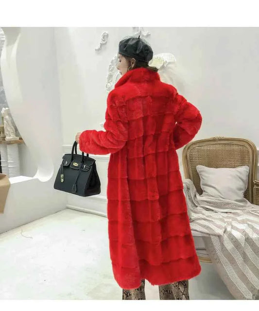 HDHOHR 2025 Real Whole Mink Fur X-Long Coat Factory Direct Sale Winter Slim Warm Female Mink Fur Long Turn-down Collar Jacket