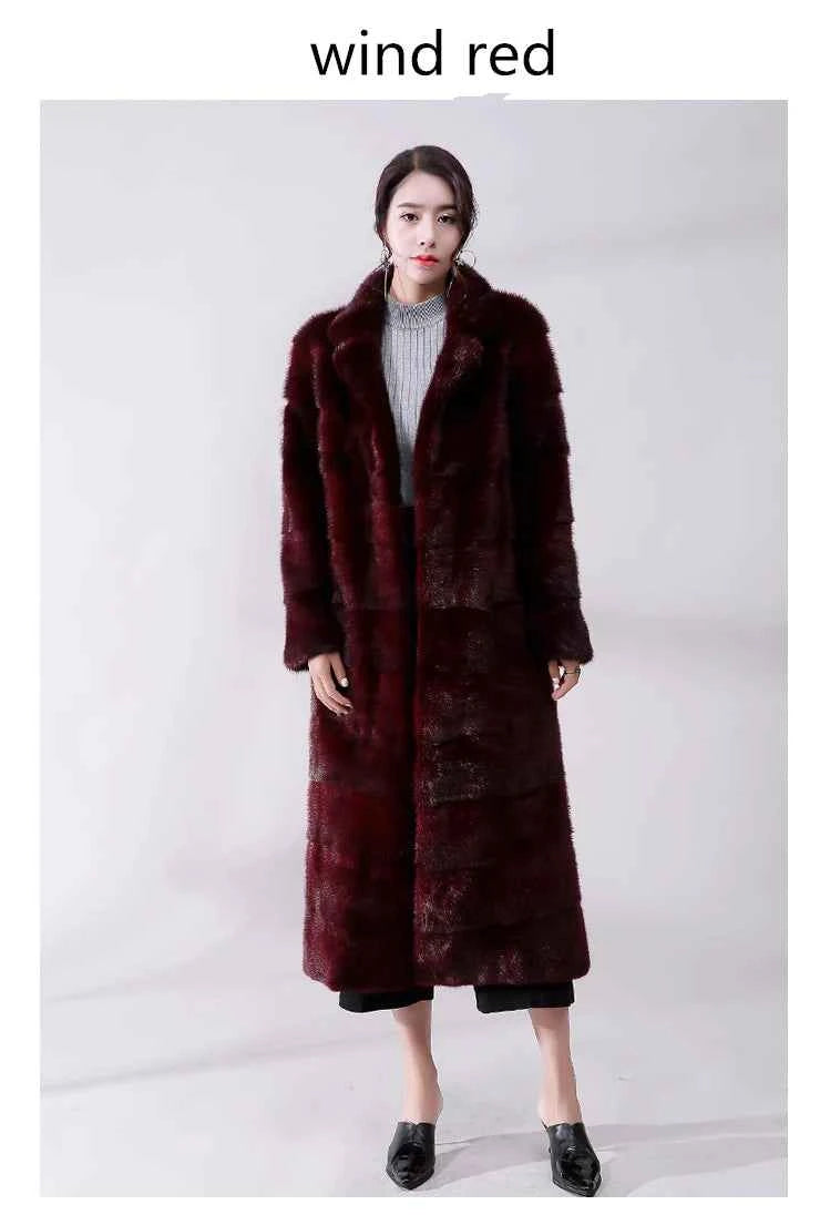 HDHOHR 2025 Real Whole Mink Fur X-Long Coat Factory Direct Sale Winter Slim Warm Female Mink Fur Long Turn-down Collar Jacket