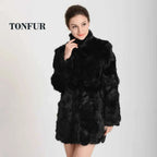 New Women Fashion Real Rabbit Fur Coat Mandarin Collar Natural Fur Jacket Long Customize Female Dropshipping Overcoat  HP147