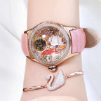 Reef Tiger/RT Womens Luxury Fashion Watches Diamond Automatic Tourbillon Watch Leather Strap Watch Relogio Feminino RGA7105 SS69