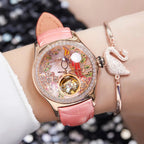 Reef Tiger/RT Womens Luxury Fashion Watches Diamond Automatic Tourbillon Watch Leather Strap Watch Relogio Feminino RGA7105 SS69