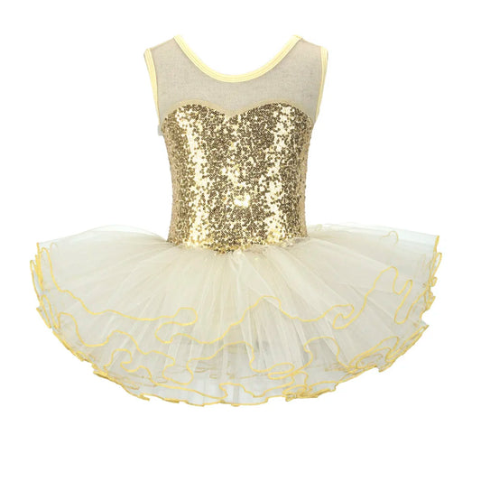 Valchirly Girls Sequined Ballet Tutu Dress with 4-Layer Tulle Skirt