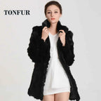 New Women Fashion Real Rabbit Fur Coat Mandarin Collar Natural Fur Jacket Long Customize Female Dropshipping Overcoat  HP147