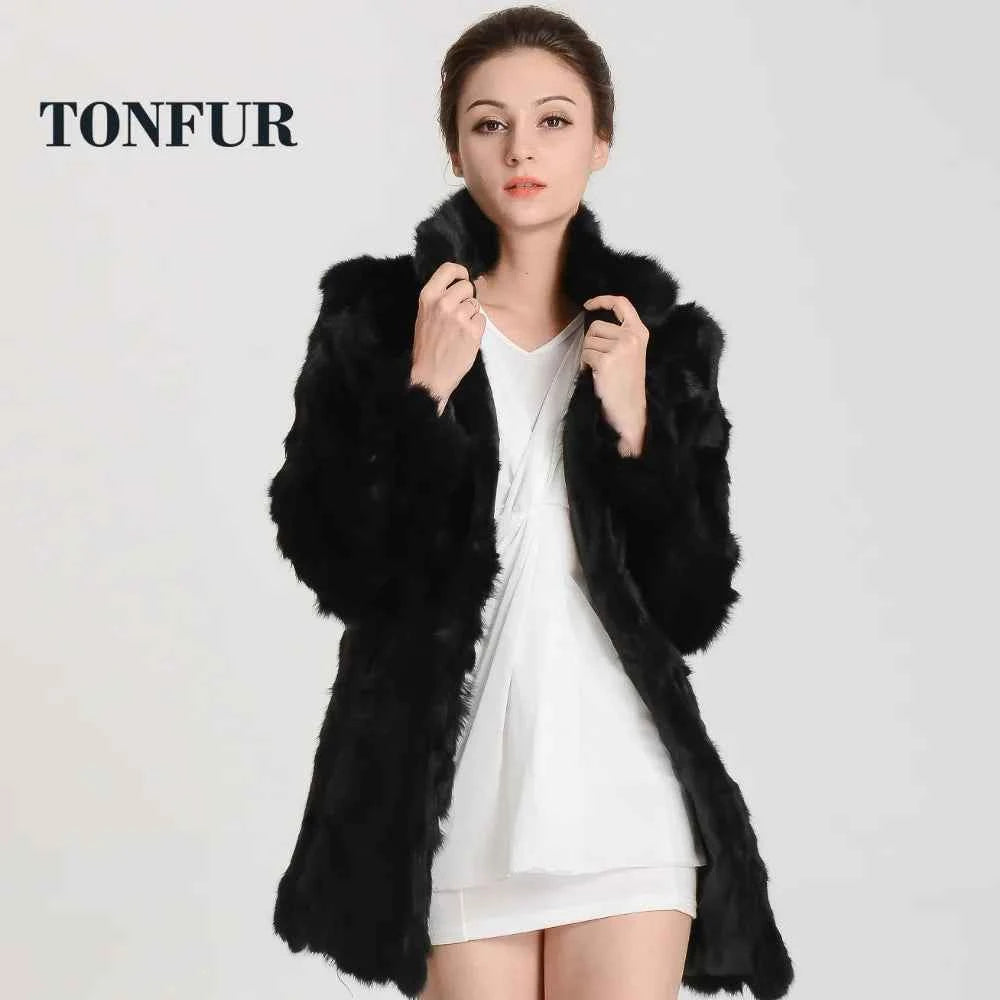 New Women Fashion Real Rabbit Fur Coat Mandarin Collar Natural Fur Jacket Long Customize Female Dropshipping Overcoat  HP147