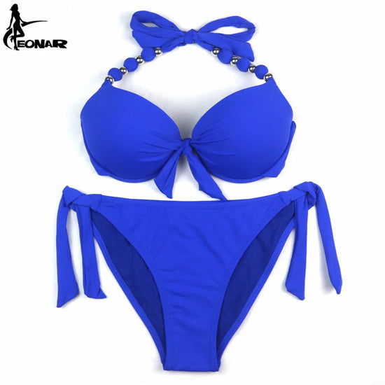 EONAR Women Bikini Offer Combined Size Swimsuit Push Up Bikini Sets Brazilian Bathing Suits Plus Size Swimwear Female XXL SS69 31.69 Solid Blue / L