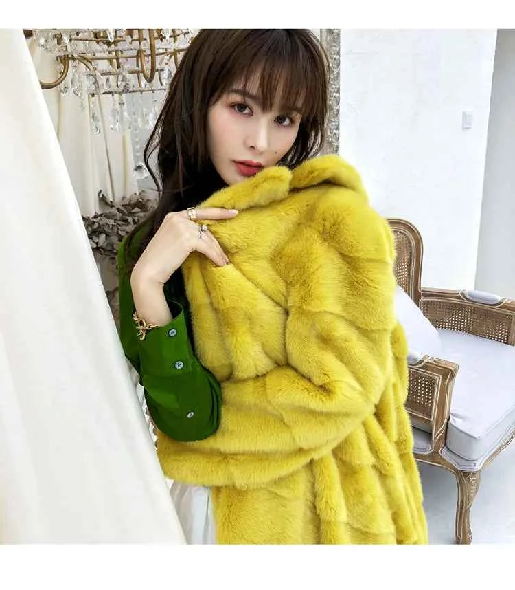 HDHOHR 2025 Real Whole Mink Fur X-Long Coat Factory Direct Sale Winter Slim Warm Female Mink Fur Long Turn-down Collar Jacket