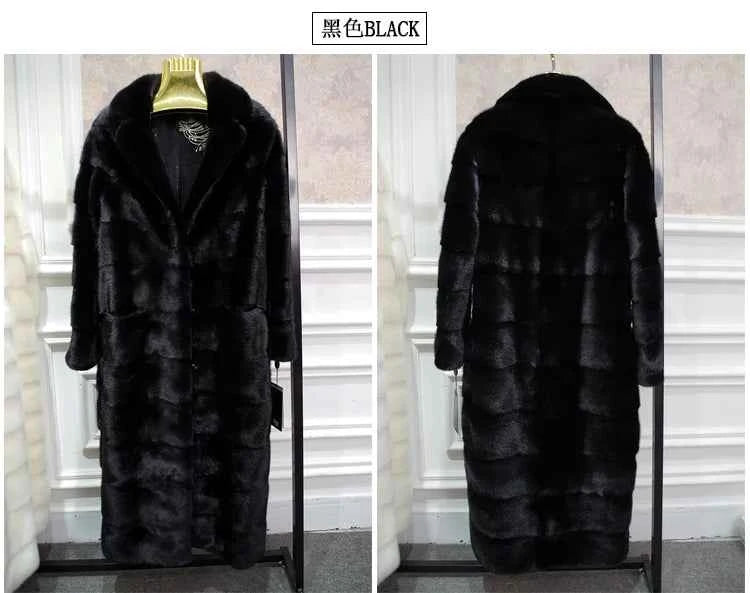 HDHOHR 2025 Real Whole Mink Fur X-Long Coat Factory Direct Sale Winter Slim Warm Female Mink Fur Long Turn-down Collar Jacket