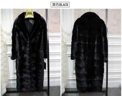 HDHOHR 2025 Real Whole Mink Fur X-Long Coat Factory Direct Sale Winter Slim Warm Female Mink Fur Long Turn-down Collar Jacket