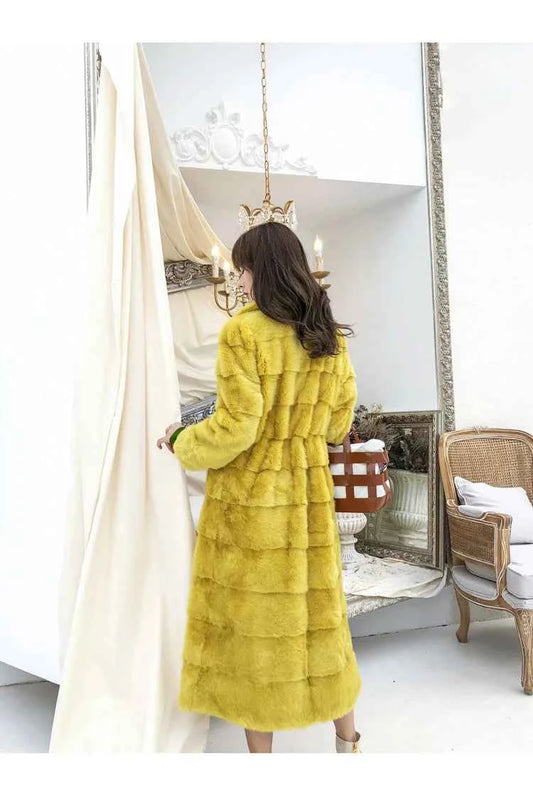 HDHOHR 2025 Real Whole Mink Fur X-Long Coat Factory Direct Sale Winter Slim Warm Female Mink Fur Long Turn-down Collar Jacket