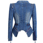SX women 2019 spring autumn denim rivet punk Short Slim fit jacket motorcycle Windbreaker zipper outerwear SS69