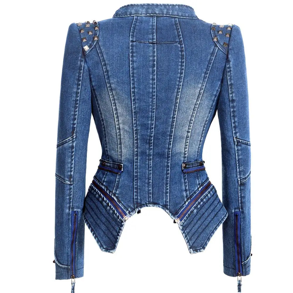 SX women 2019 spring autumn denim rivet punk Short Slim fit jacket motorcycle Windbreaker zipper outerwear SS69