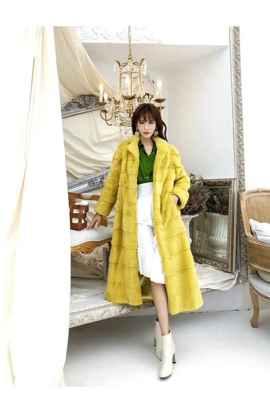 HDHOHR 2025 Real Whole Mink Fur X-Long Coat Factory Direct Sale Winter Slim Warm Female Mink Fur Long Turn-down Collar Jacket