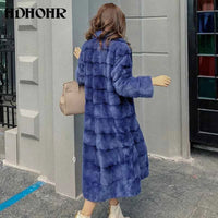 HDHOHR 2025 Real Whole Mink Fur X-Long Coat Factory Direct Sale Winter Slim Warm Female Mink Fur Long Turn-down Collar Jacket
