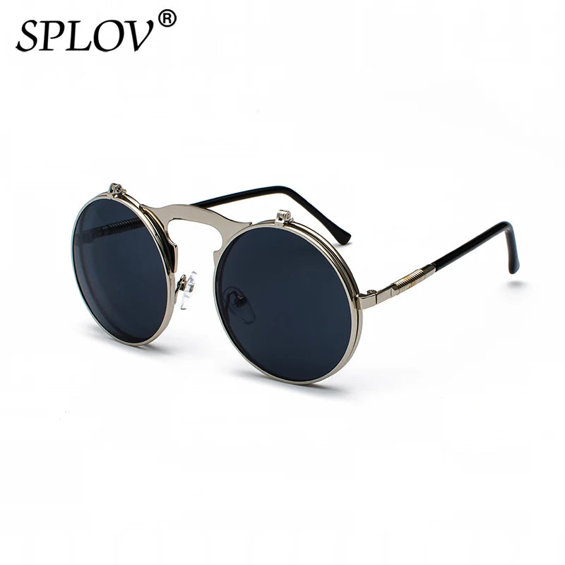 Vintage Steampunk Flip Sunglasses Retro Round Metal Sun Glasses for Men and Women Brand Designer Circle Oculos