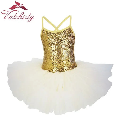 Valchirly Girls Sequined Ballet Leotard Tutu Dress for Dance and Gymnastics