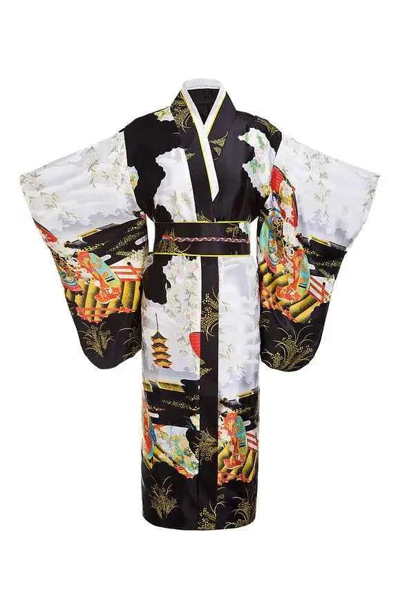 Burgundy Traditional Japanese Yukata Kimono Dress for Women Haori Floral  Cosplay Costumes Asian Long Robes Pajamas Clothing