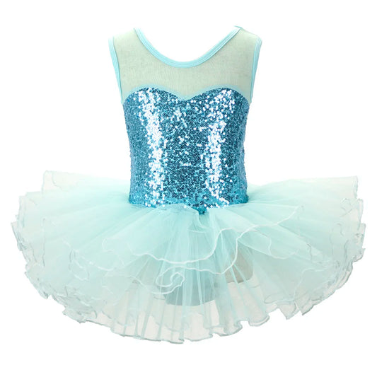 Valchirly Girls Sequined Ballet Tutu Dress with 4-Layer Tulle Skirt