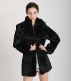 TONFUR Women's Real Rabbit Fur Coat Mandarin Collar Long Winter Jacket