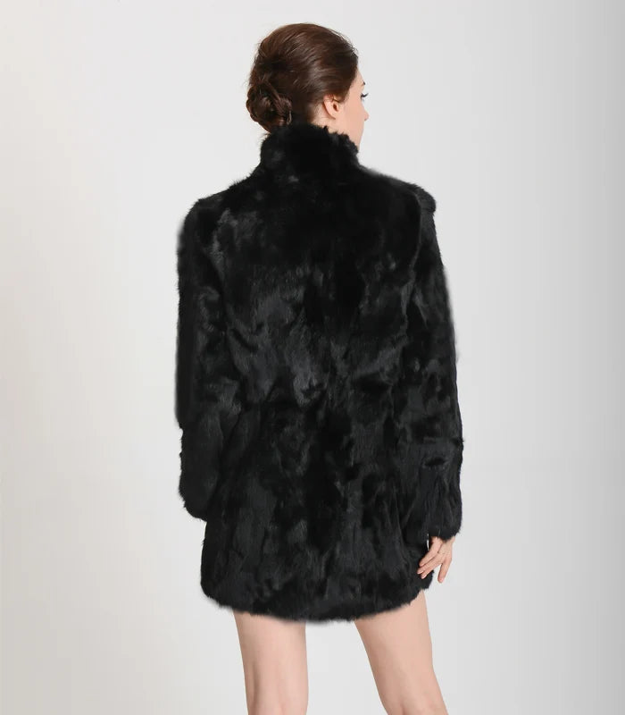 TONFUR Women's Real Rabbit Fur Coat Mandarin Collar Long Winter Jacket