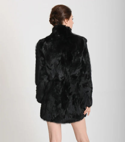 New Women Fashion Real Rabbit Fur Coat Mandarin Collar Natural Fur Jacket Long Customize Female Dropshipping Overcoat  HP147