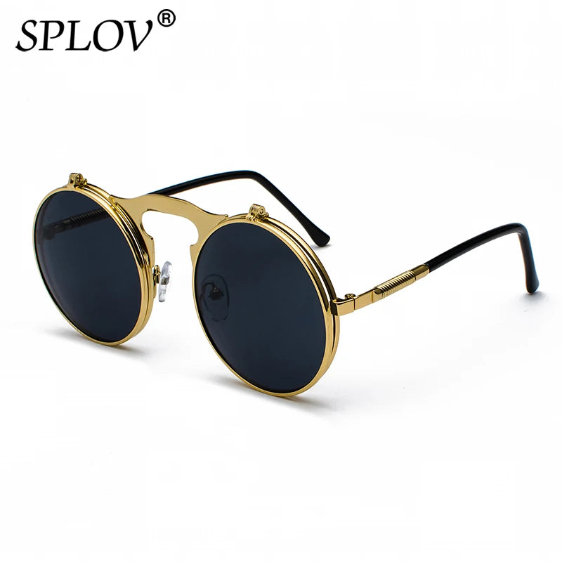 Vintage Steampunk Flip Sunglasses Retro Round Metal Sun Glasses for Men and Women Brand Designer Circle Oculos