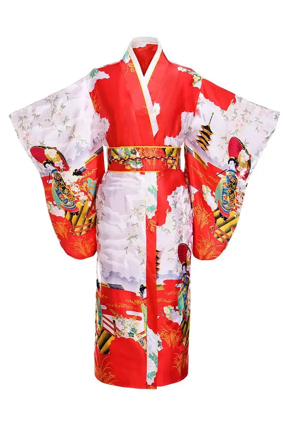 Traditional Japanese Yukata Kimono with Obi - Women's Evening Dress