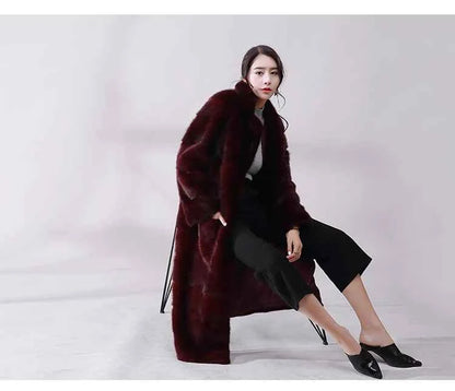 HDHOHR 2025 Real Whole Mink Fur X-Long Coat Factory Direct Sale Winter Slim Warm Female Mink Fur Long Turn-down Collar Jacket