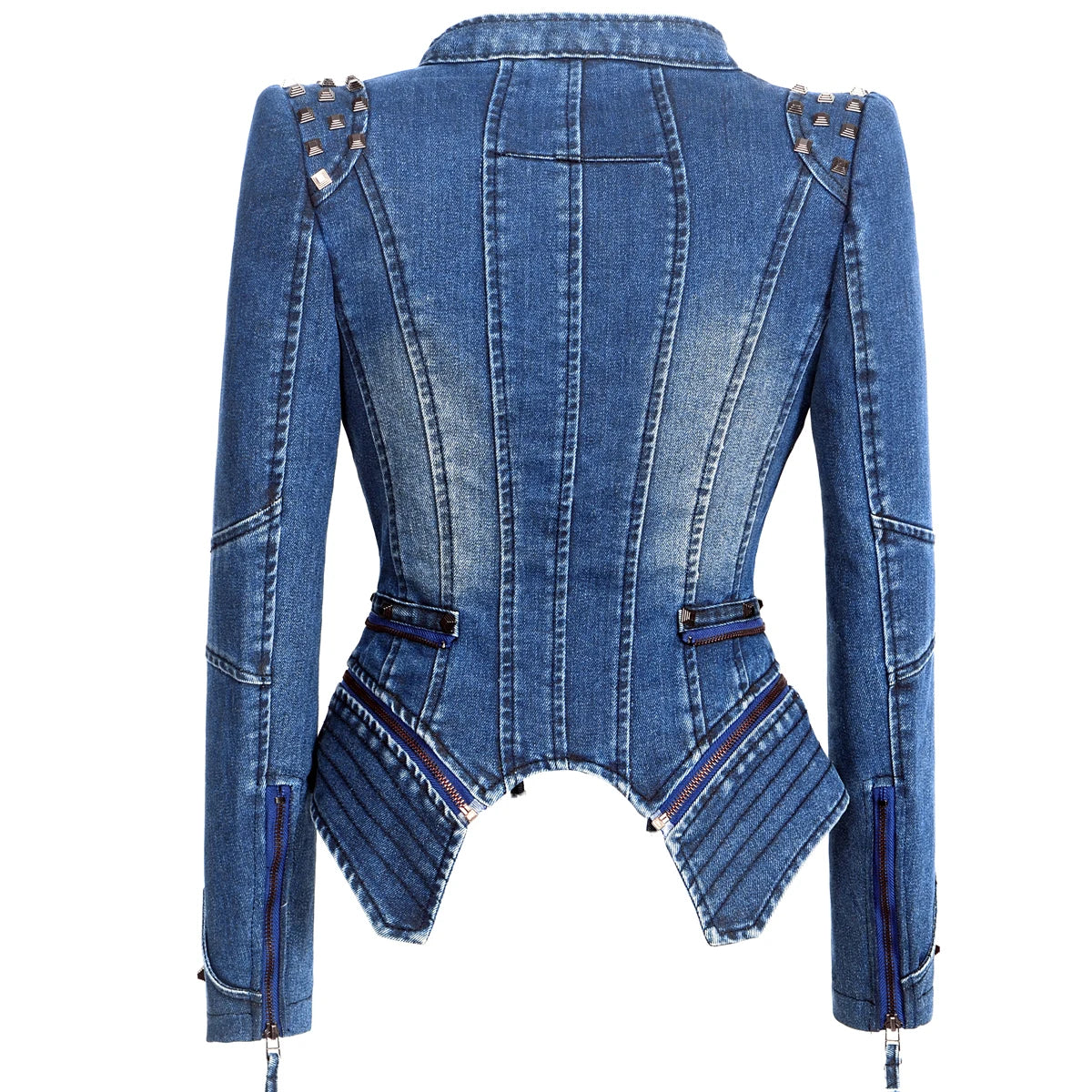 SX women 2019 spring autumn denim rivet punk Short Slim fit jacket motorcycle Windbreaker zipper outerwear SS69