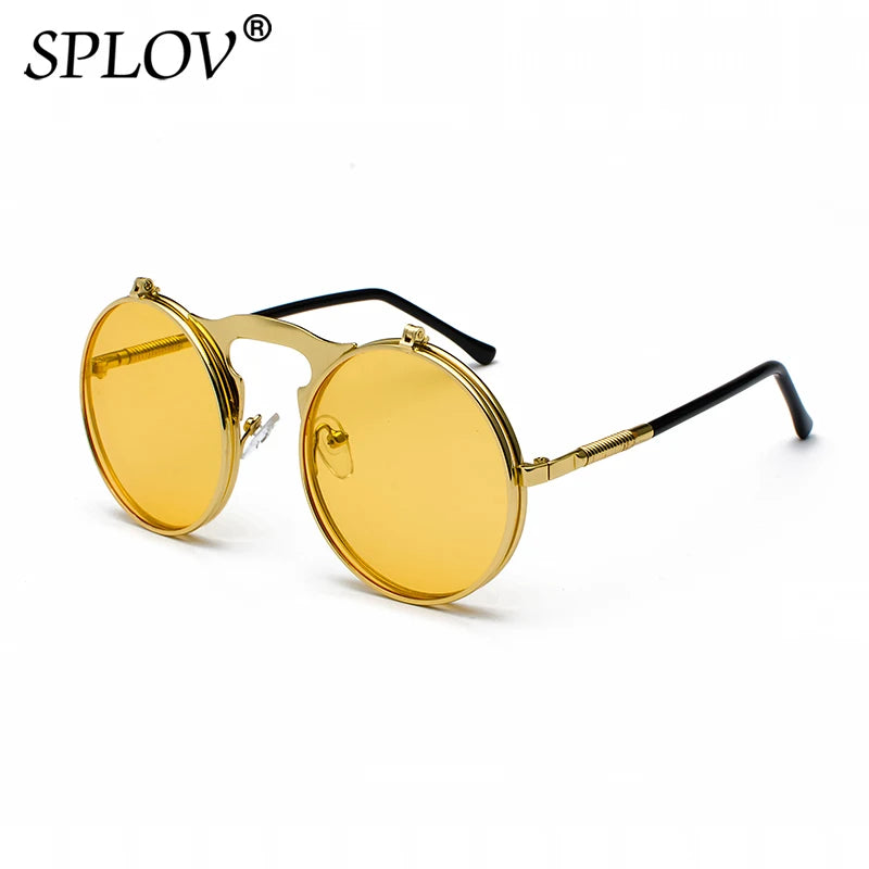 Vintage Steampunk Flip Sunglasses Retro Round Metal Sun Glasses for Men and Women Brand Designer Circle Oculos