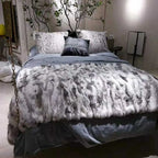 MS.Softex Handmade Rabbit Fur Patchwork Throw Blanket with Suede Back