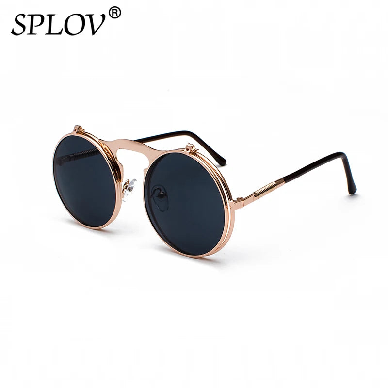 Vintage Steampunk Flip Sunglasses Retro Round Metal Sun Glasses for Men and Women Brand Designer Circle Oculos