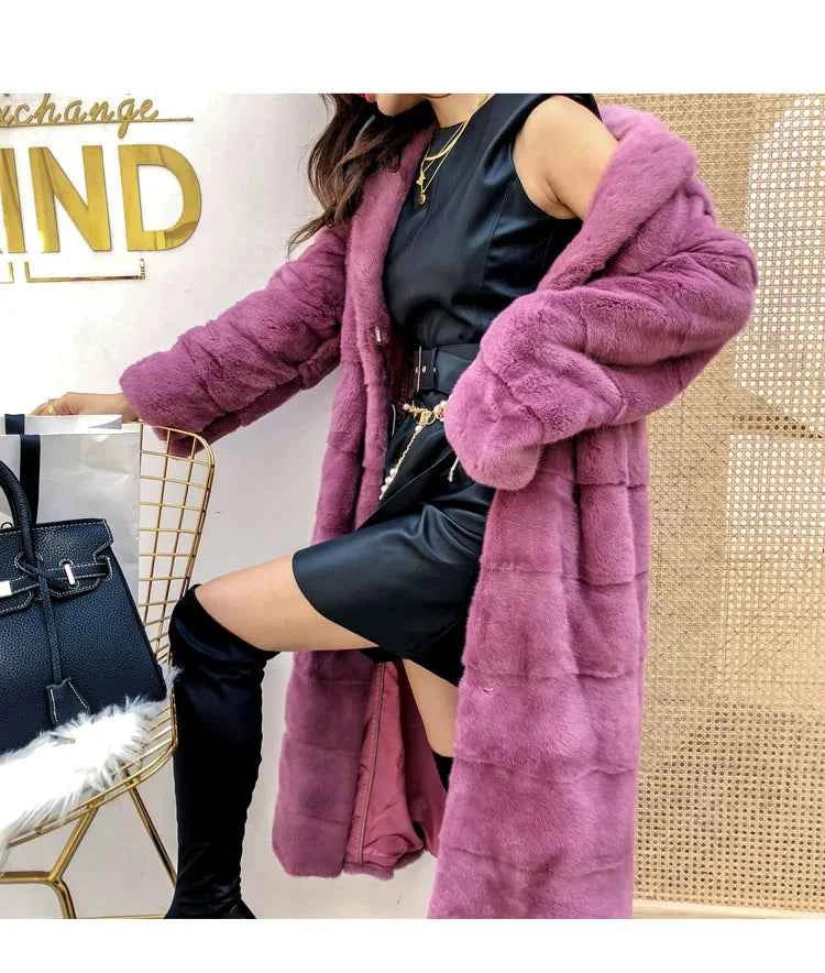 HDHOHR 2025 Real Whole Mink Fur X-Long Coat Factory Direct Sale Winter Slim Warm Female Mink Fur Long Turn-down Collar Jacket