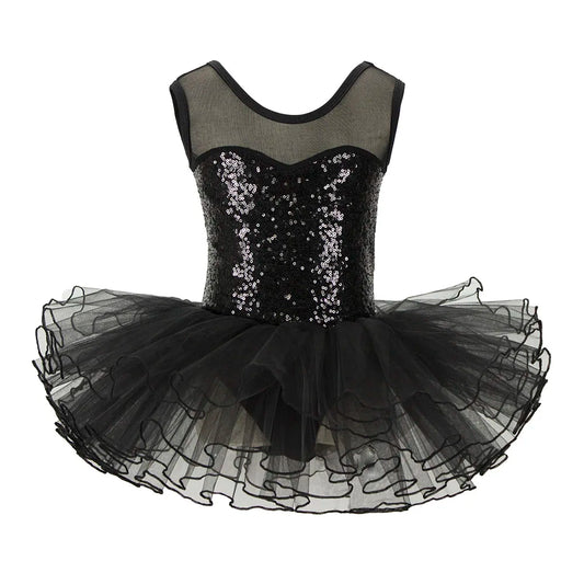 Valchirly Girls Sequined Ballet Tutu Dress with 4-Layer Tulle Skirt