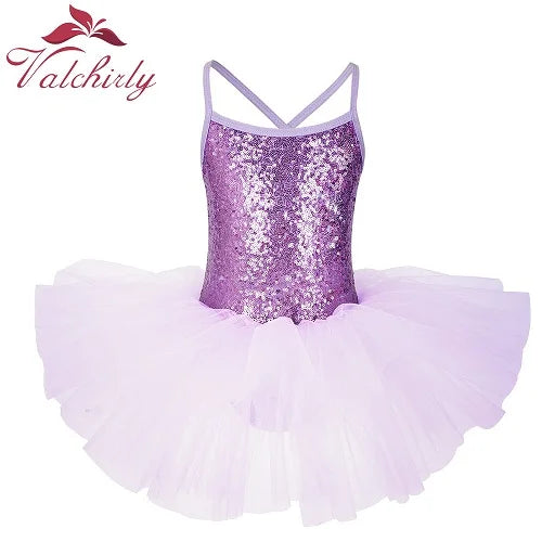 Valchirly Girls Sequined Ballet Leotard Tutu Dress for Dance and Gymnastics