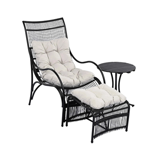 3 Pieces Wicker Outdoor Patio Furniture Set with Lounge Chair for Garden Deck and Porch