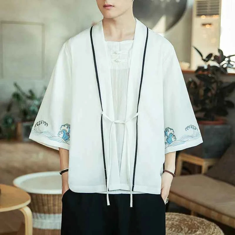 Japanese Kimono Traditional Yukata Kimono Cardigan Men Beach Thin Asian Clothes Japan Kimonos Male Fashion Casual Cardigan Shirt