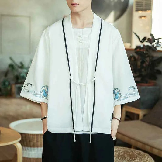 Japanese Kimono Traditional Yukata Kimono Cardigan Men Beach Thin Asian Clothes Japan Kimonos Male Fashion Casual Cardigan Shirt